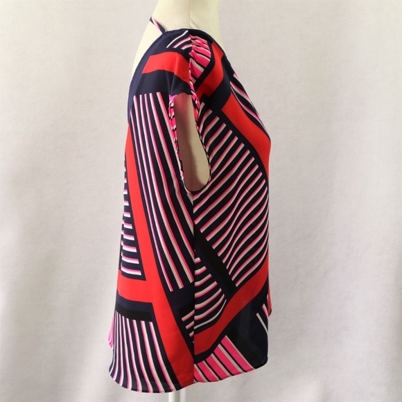 Express Size Small Blouse Top Geometric Red Navy - Picture 6 of 8